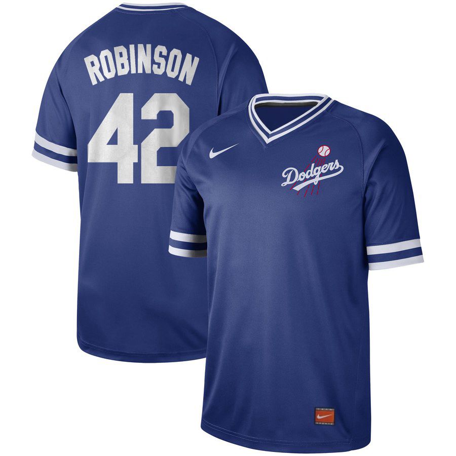 Men Los Angeles Dodgers 42 Robinson Blue Nike Cooperstown Collection Legend V-Neck MLB Jersey